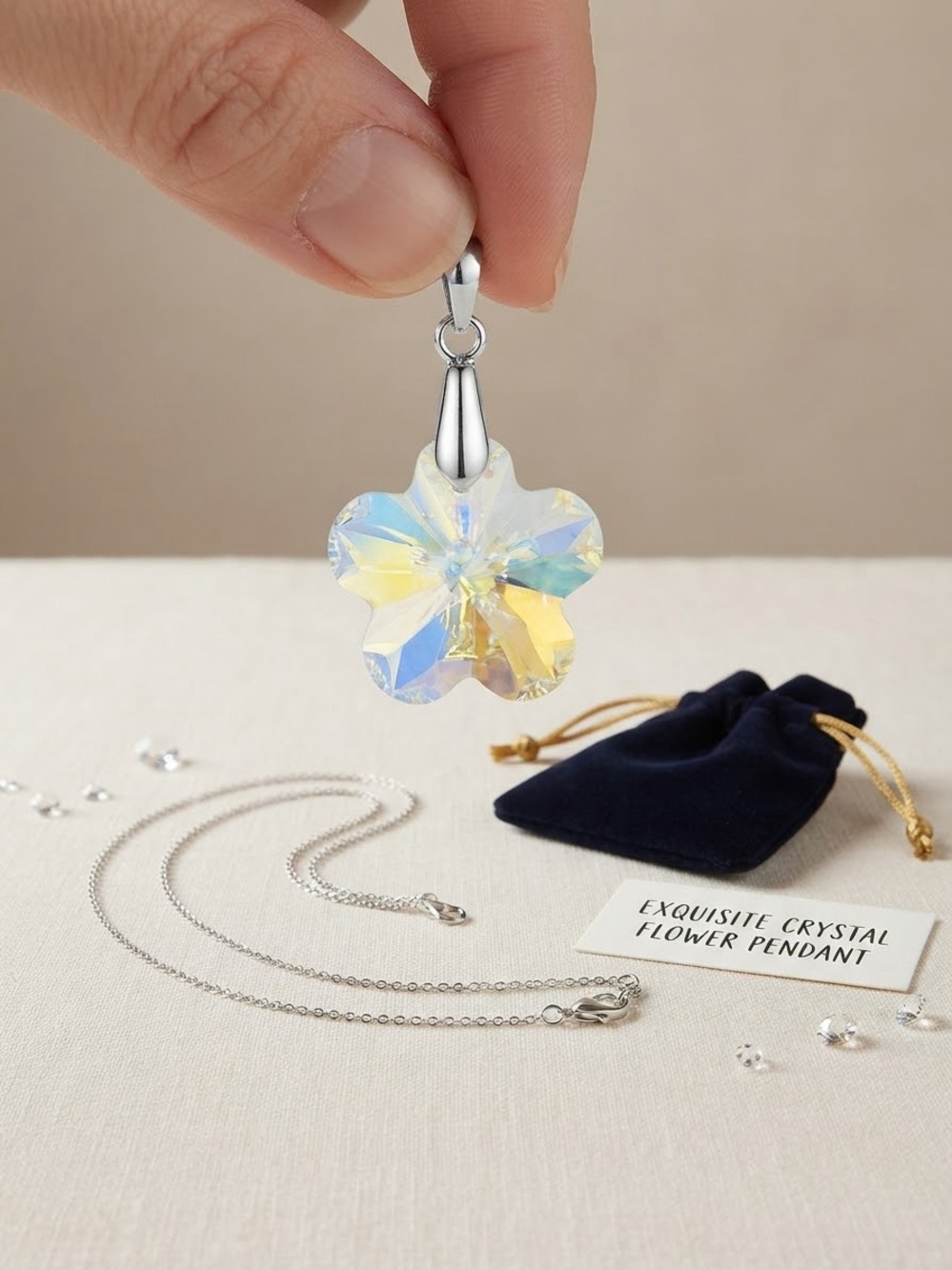 Iridescent Crystal Flower Necklace - Multicolor Pendant